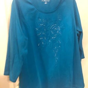 Aqua 3/4 Sleeve T with Embellishment